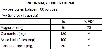 Tabela Nutricional Flex Hyaluronic com 60 Cápsulas